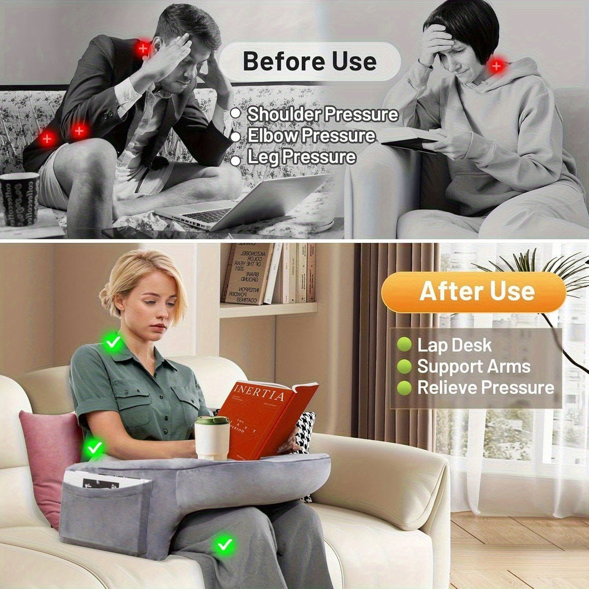 Gaming Reading Pillow with Cup Holder