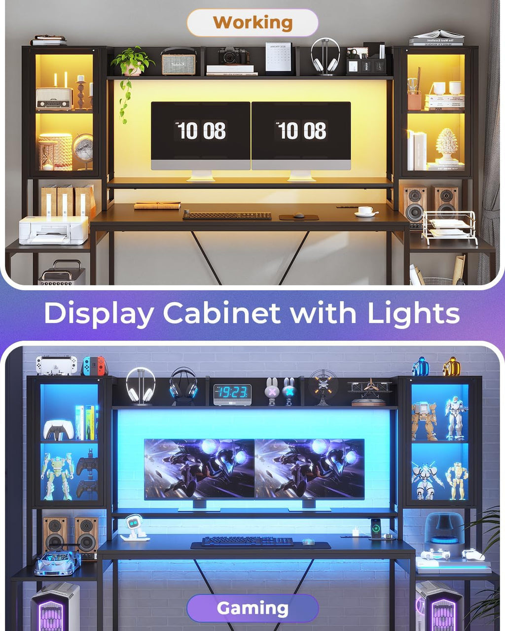 74.8 Inch Ergonomic Gaming Desk with LED Lights