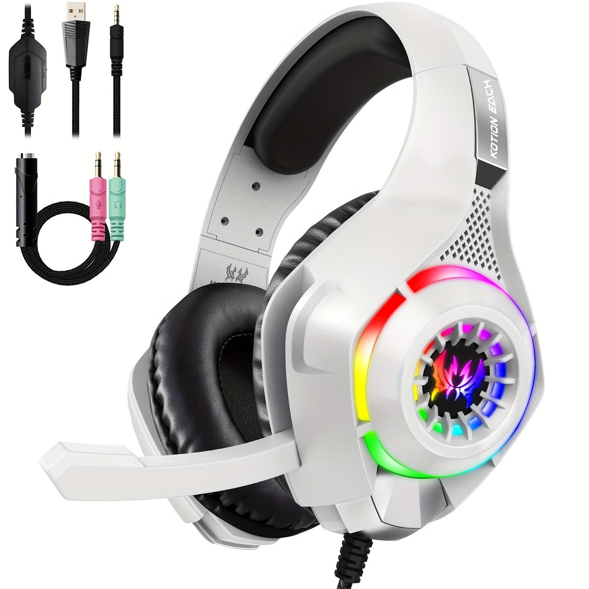GS410 Gaming Headset with Mic & LED Lights – White