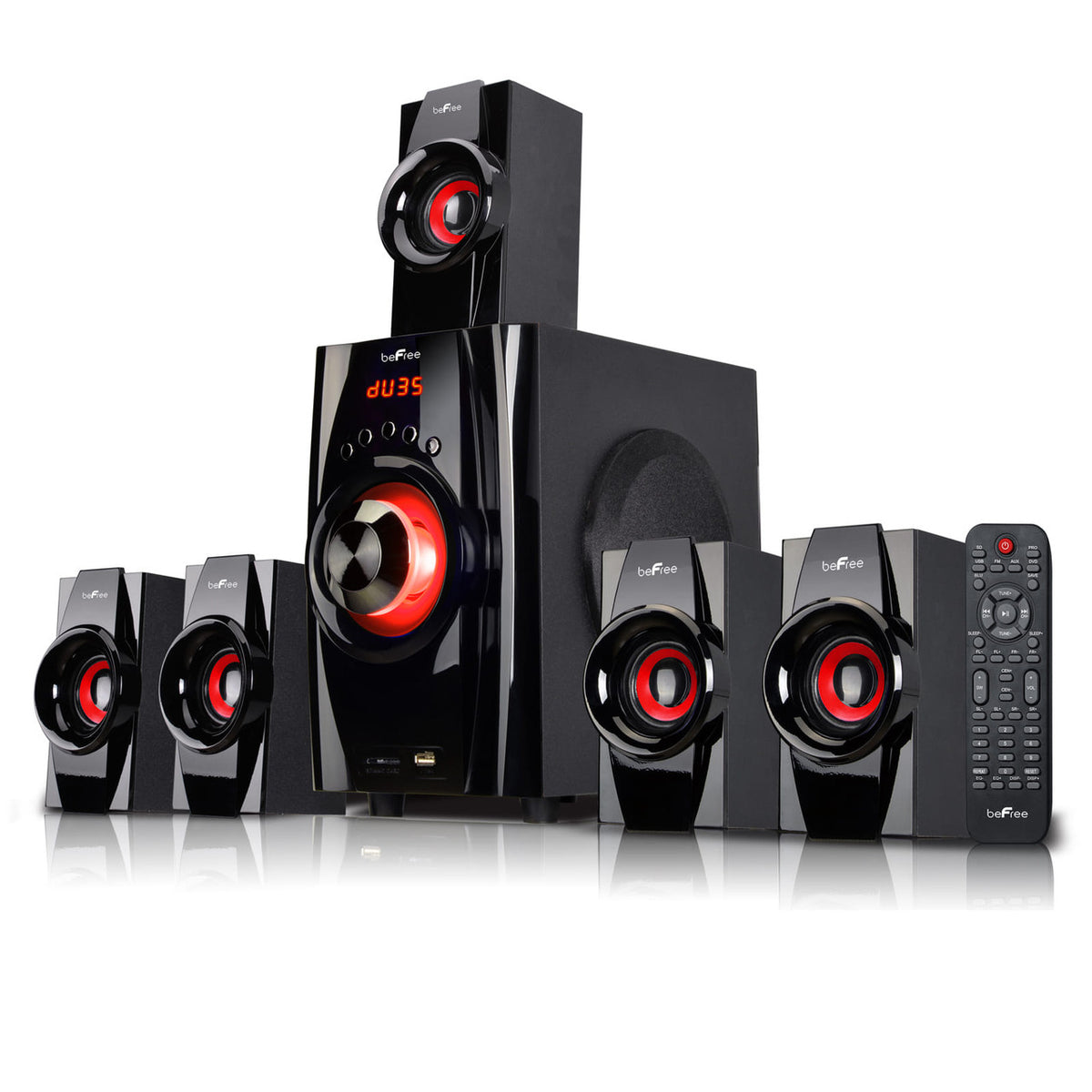 beFree Sound 5.1 Channel Surround Sound Bluetooth Speaker System in Red
