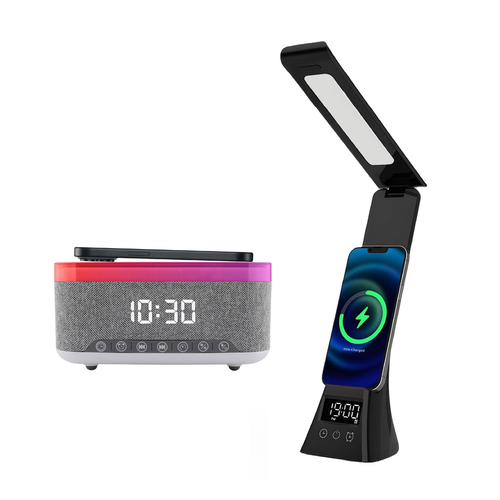 Pursonic 2-in-1 Charging Set – Wireless Charging Alarm Clock Speaker + LED Desk Lamp