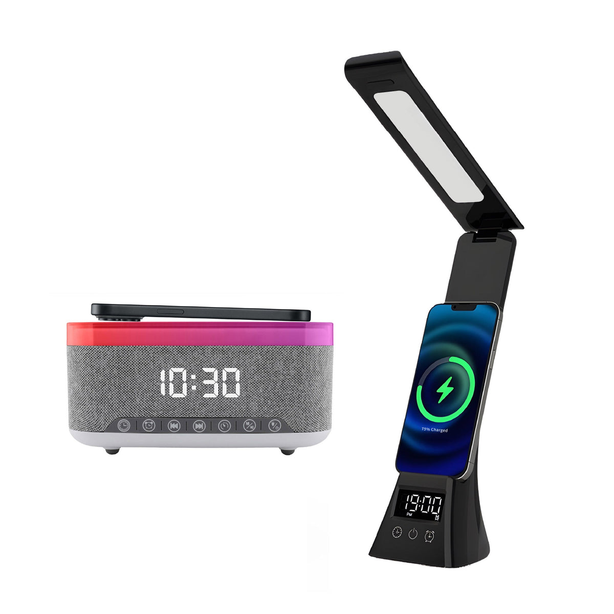 Pursonic 2-in-1 Charging Set – Wireless Charging Alarm Clock Speaker + LED Desk Lamp