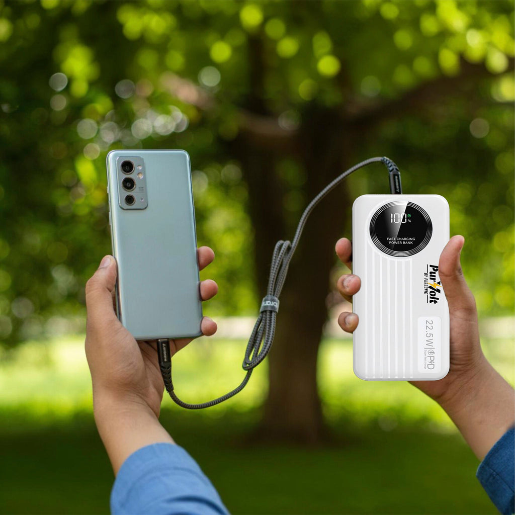 Pursonic 10,000mAh Fast Charging Power Bank with Built-in Cables