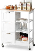 Kitchen Island on Wheels with Storage – Rubber Wood Top
