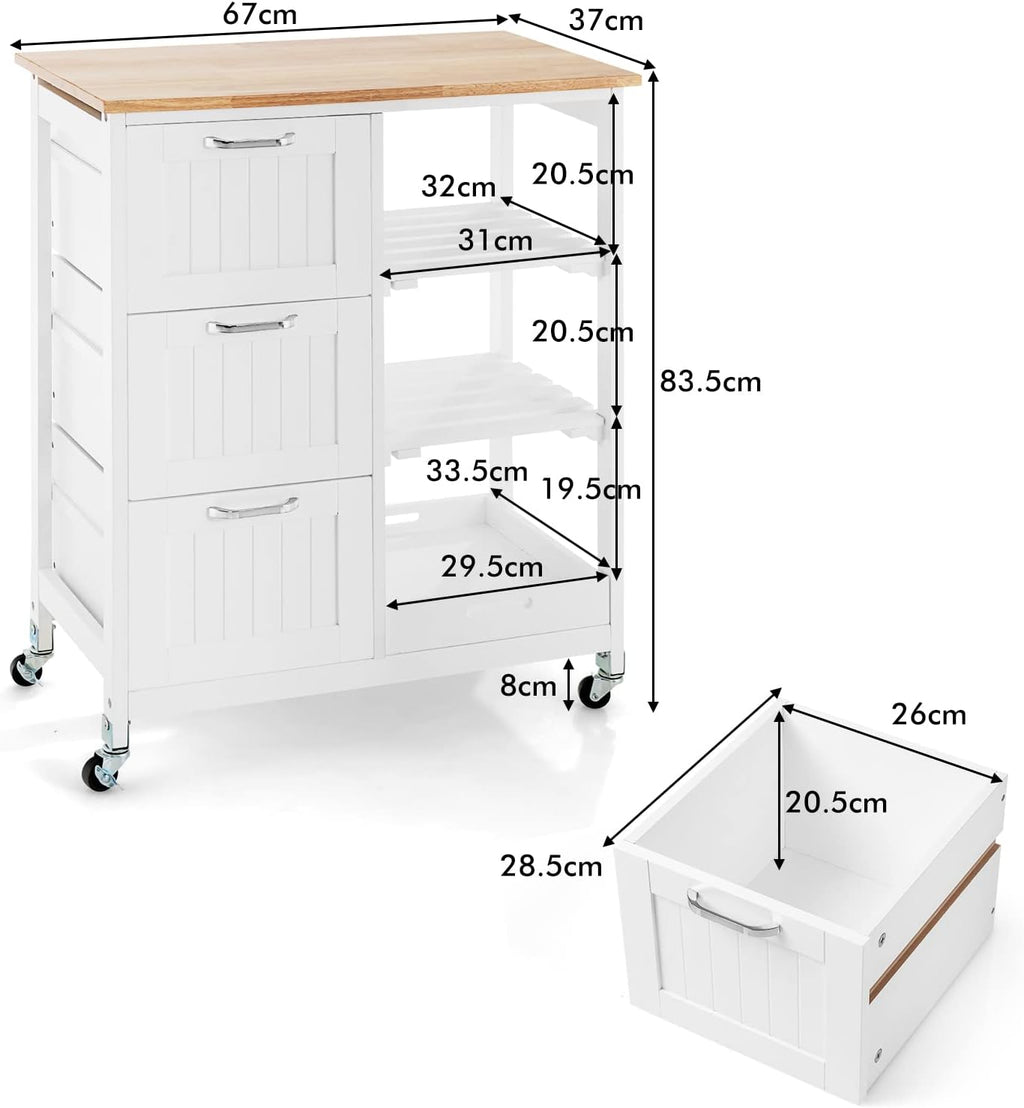 Kitchen Island on Wheels with Storage – Rubber Wood Top