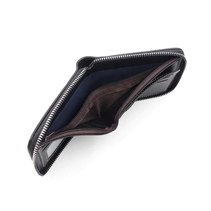 NNEDSZ Men's Leather Zip Wallet with Embossed Horse – Dark Brown