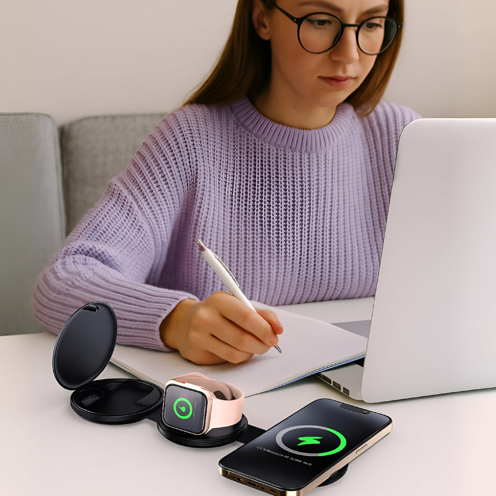 Complete Wireless Charging & Comfort Bundle – Mug Warmer Charger + 5-in-1 Folding Charging Station