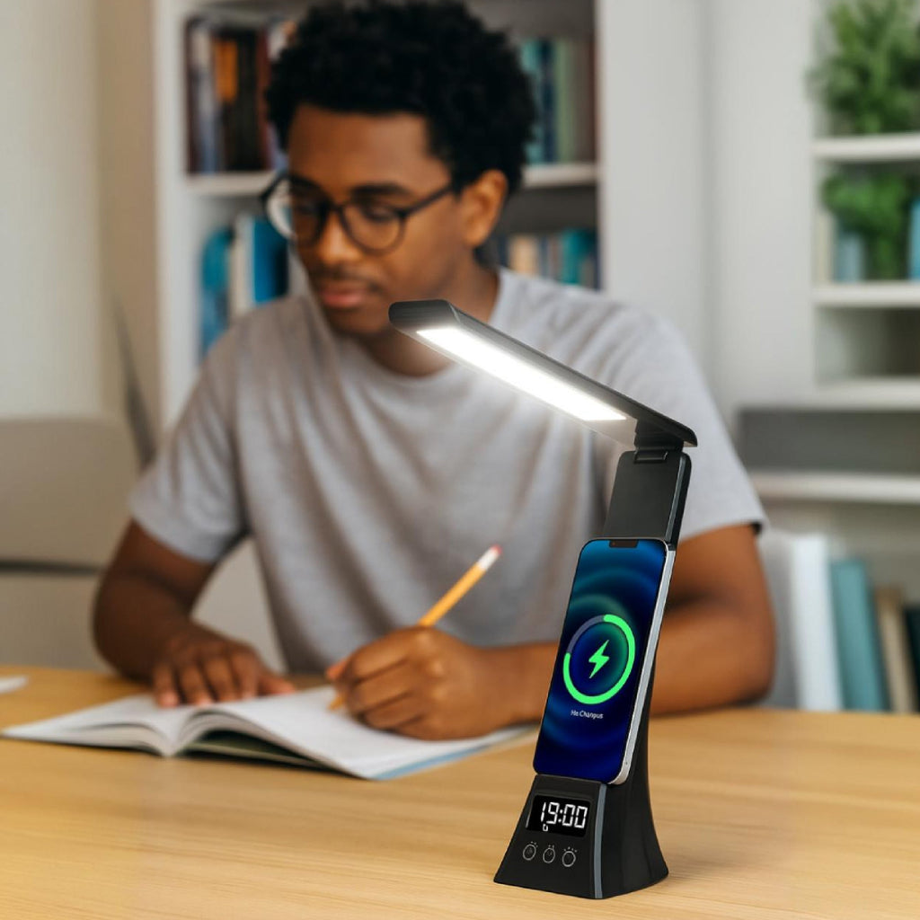 Pursonic 2-in-1 Charging Set – Wireless Charging Alarm Clock Speaker + LED Desk Lamp