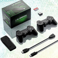 Gaming controller set with packaging, controllers, and accessories on a light green background