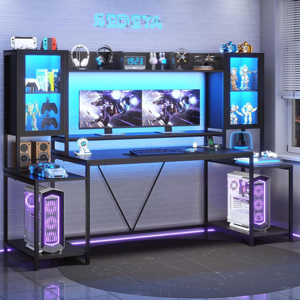 74.8 Inch Ergonomic Gaming Desk with LED Lights