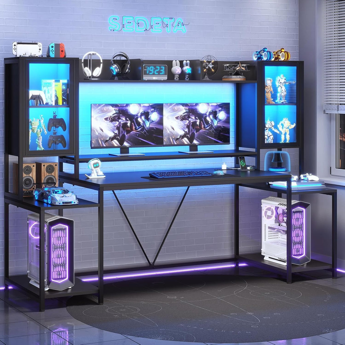 74.8 Inch Ergonomic Gaming Desk with LED Lights