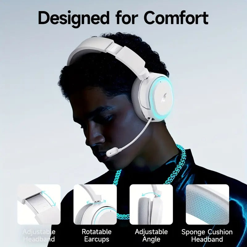 Wireless 7.1 Surround Sound Gaming Headset – White Grey
