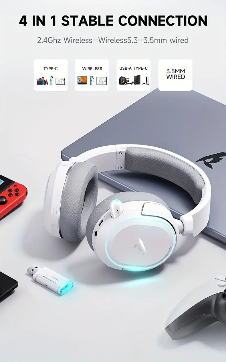 Wireless 7.1 Surround Sound Gaming Headset – White Grey