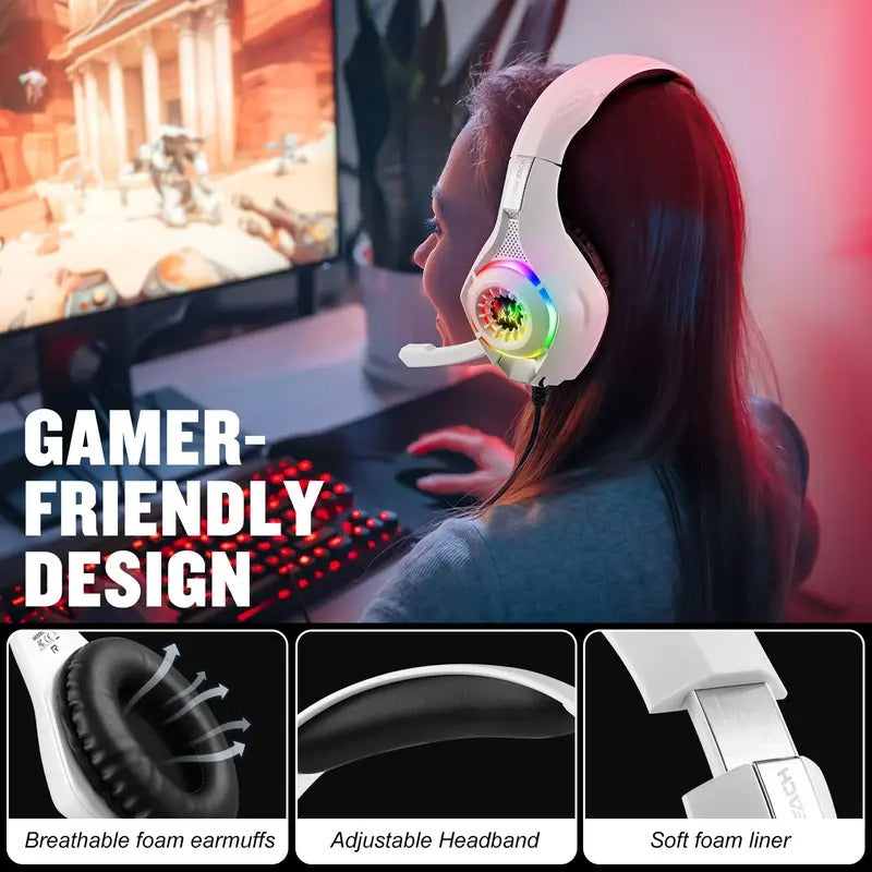 GS410 Gaming Headset with Mic & LED Lights – White