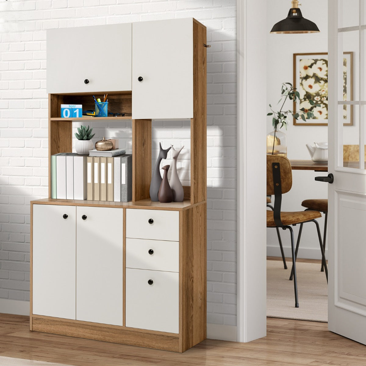 Freestanding Kitchen Pantry Cabinet with Adjustable Shelves