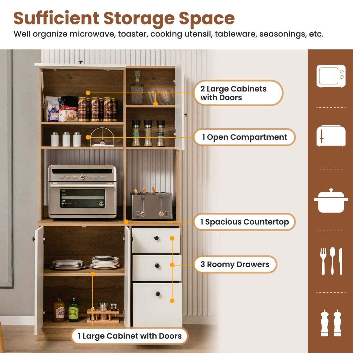 Freestanding Kitchen Pantry Cabinet with Adjustable Shelves