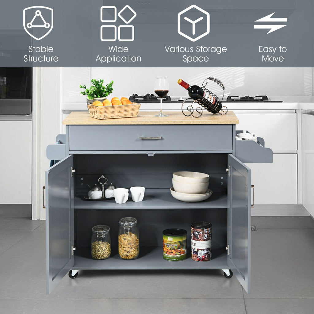 NNECW Kitchen Island Cart with Lockable Casters – Grey