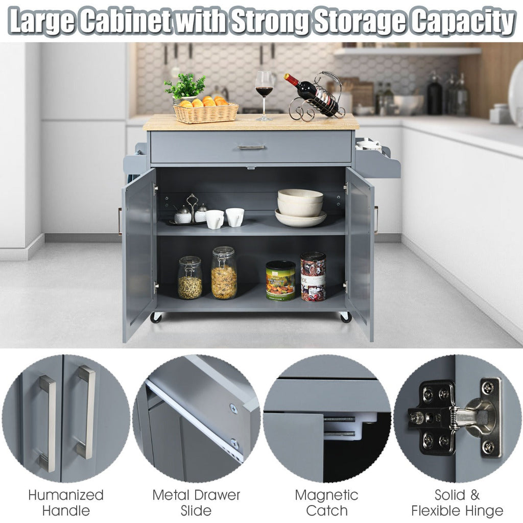 NNECW Kitchen Island Cart with Lockable Casters – Grey