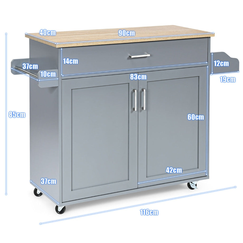 NNECW Kitchen Island Cart with Lockable Casters – Grey
