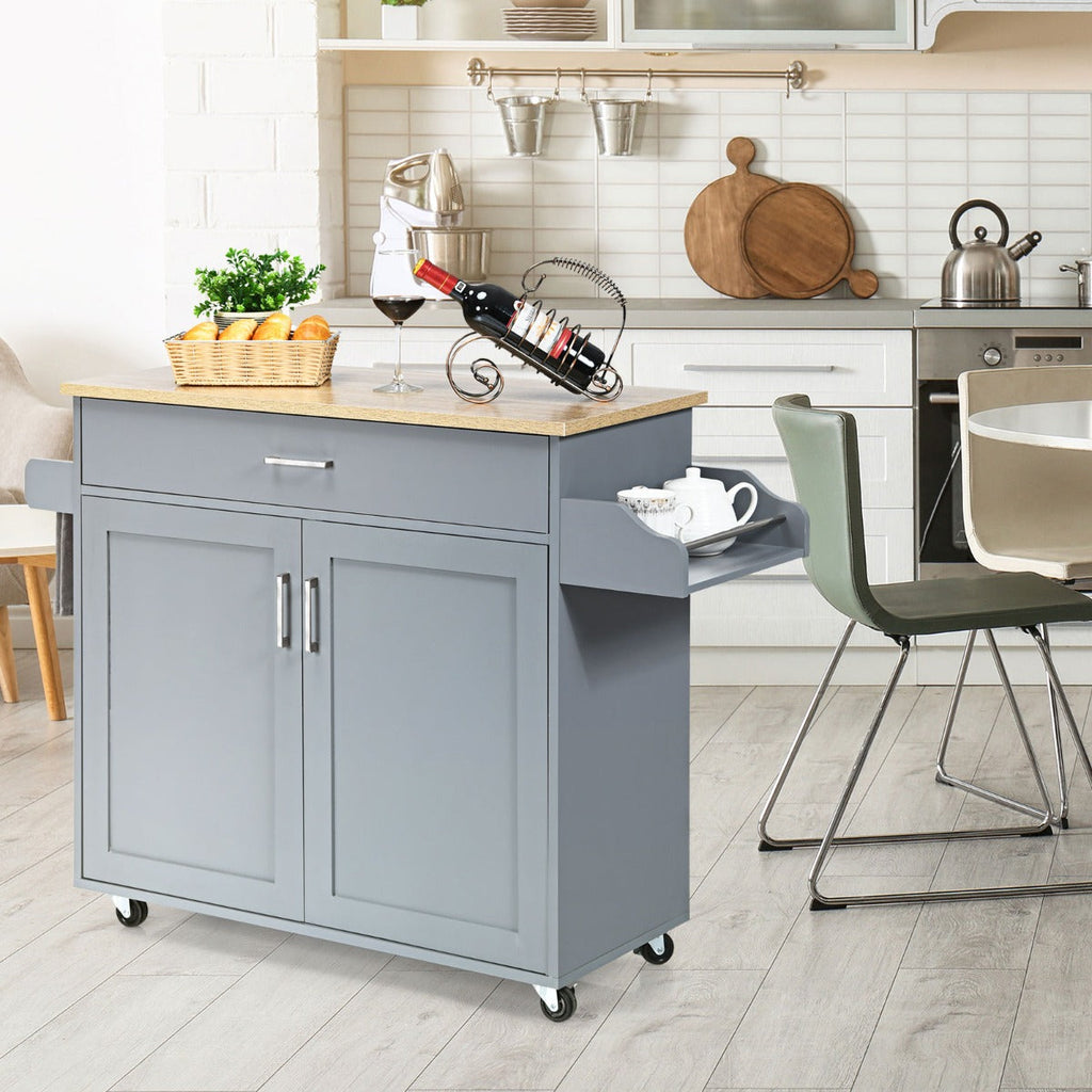 NNECW Kitchen Island Cart with Lockable Casters – Grey