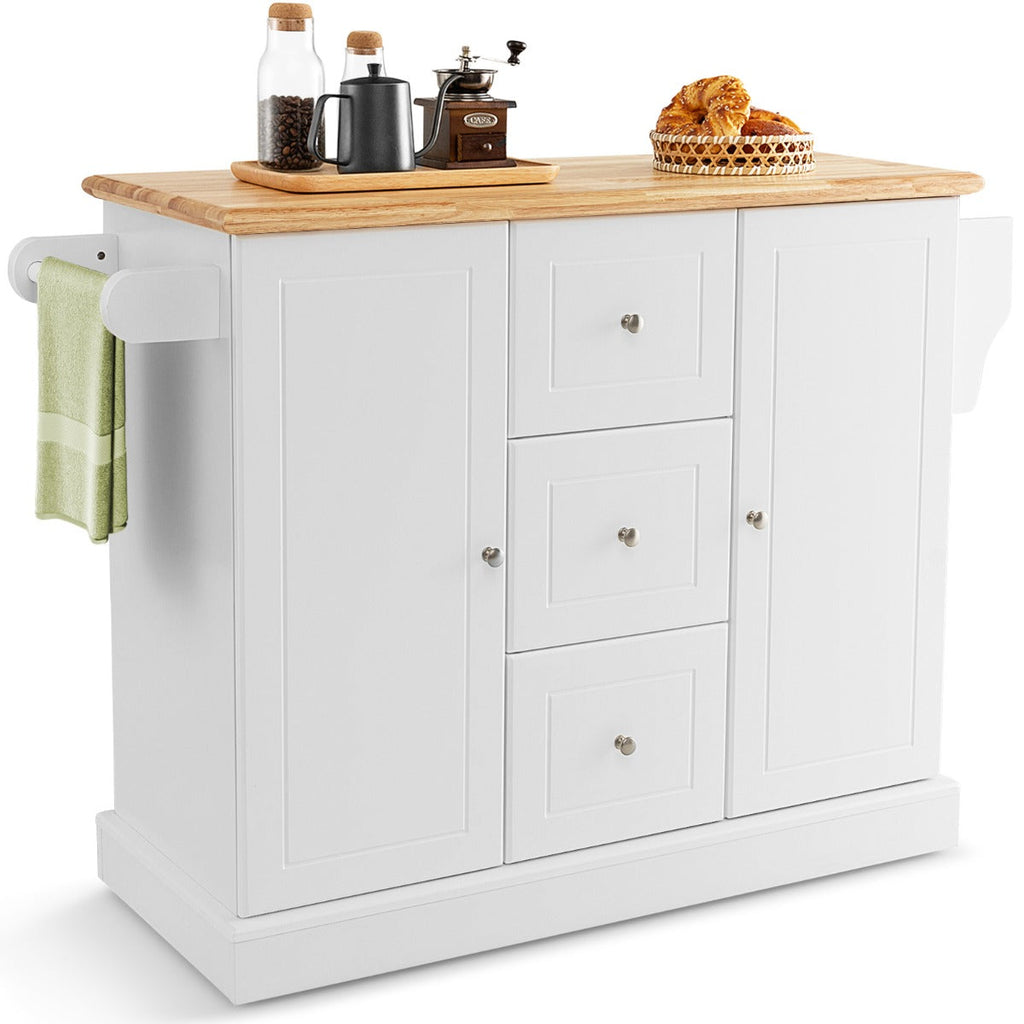 Large Mobile Kitchen Island Cart with Adjustable Shelves – White