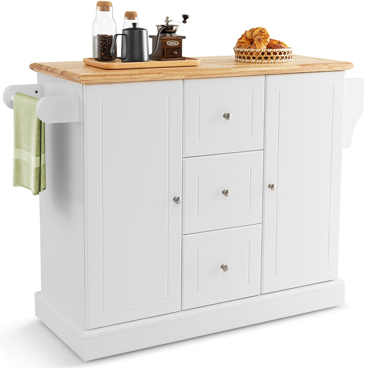 Large Mobile Kitchen Island Cart with Adjustable Shelves – White