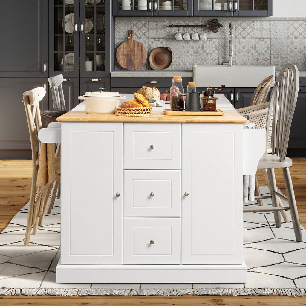 Large Mobile Kitchen Island Cart with Adjustable Shelves – White