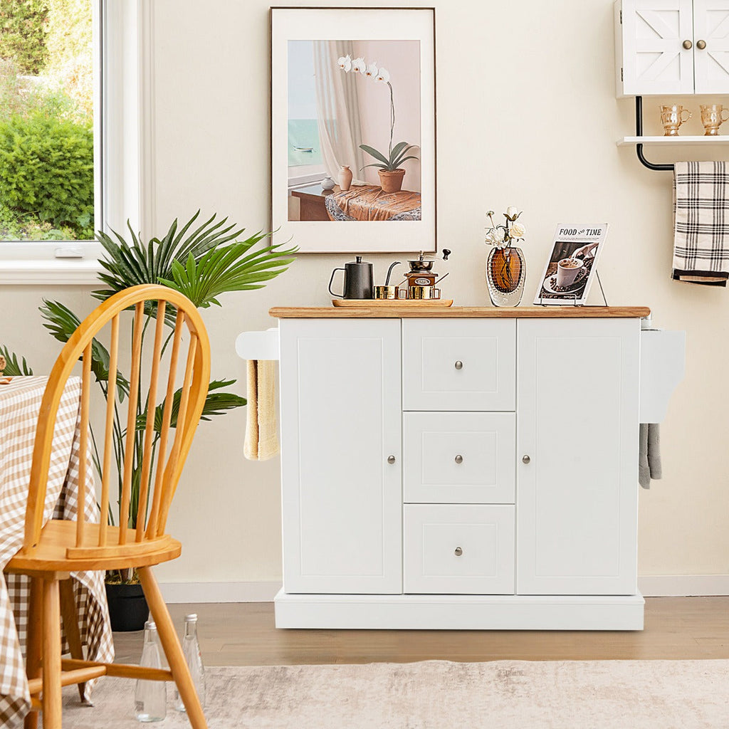 Large Mobile Kitchen Island Cart with Adjustable Shelves – White
