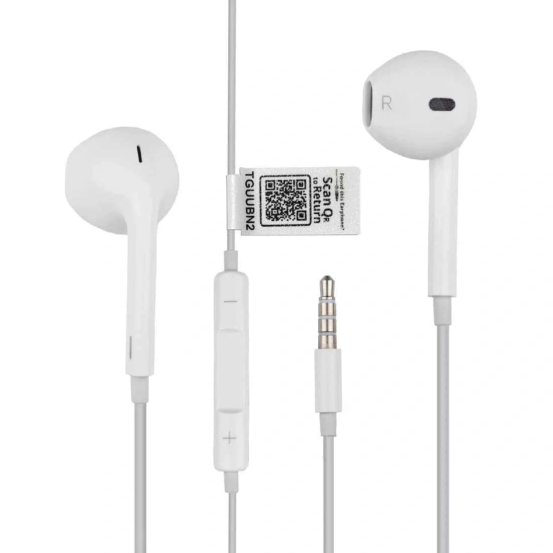 tag8 Wired Earphones with QR Lost & Found Tag – White
