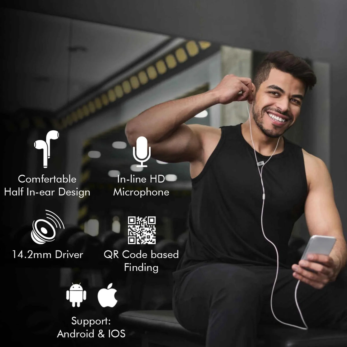 tag8 Wired Earphones with QR Lost & Found Tag – White
