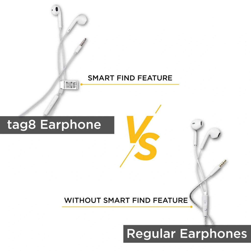 tag8 Wired Earphones with QR Lost & Found Tag – White